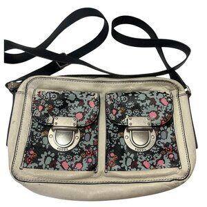 Vintage Fossil Floral Print Leather Crossbody Bag with Double Front Pockets Adju